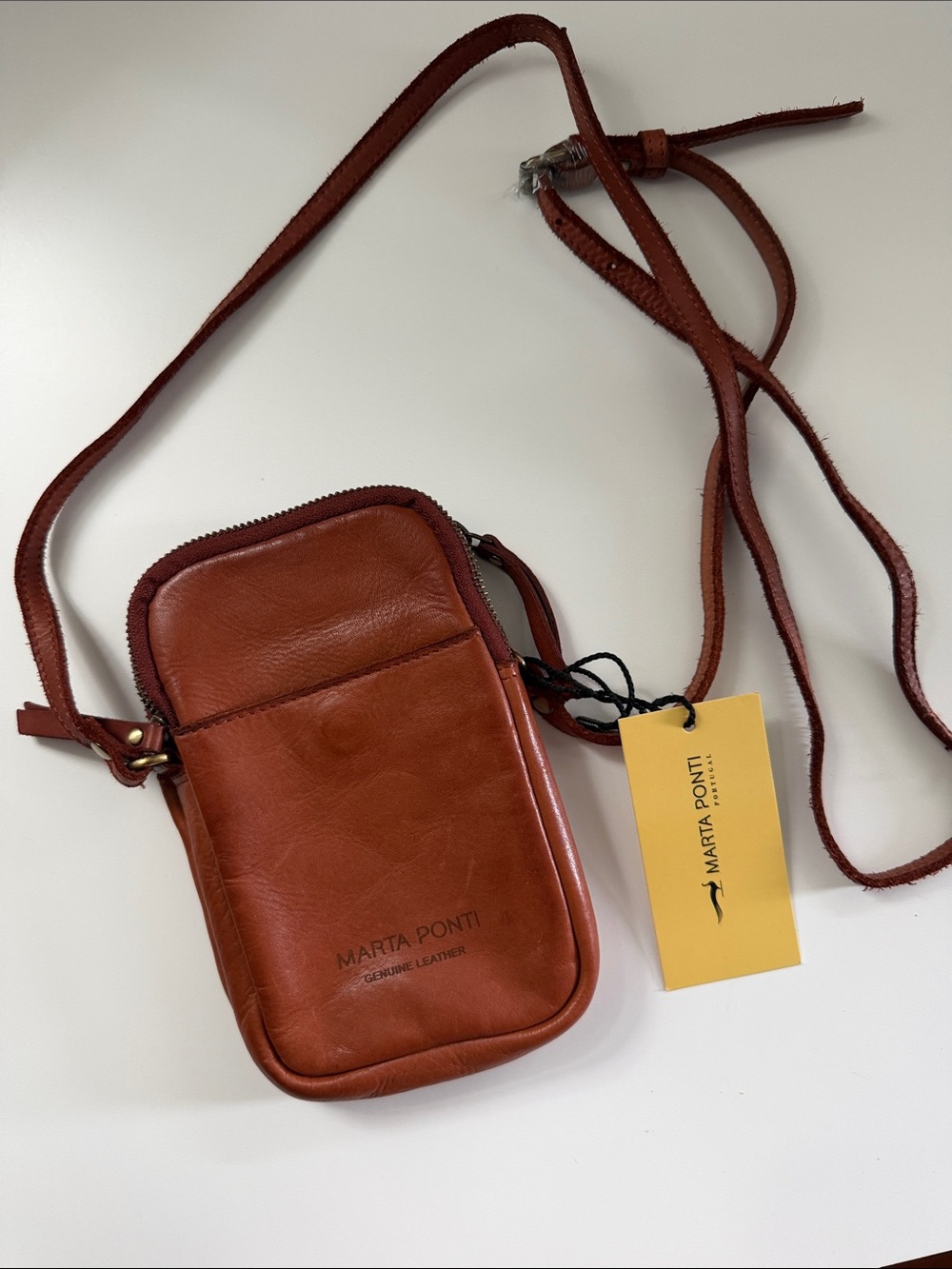 Marta Ponti Genuine Leather Crossbody Travel Bag - Brown